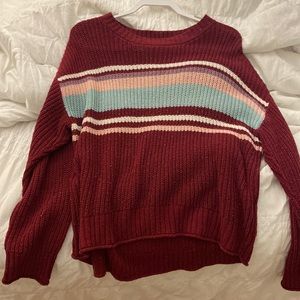 American Eagle Dark Red Knit Sweater Striped
